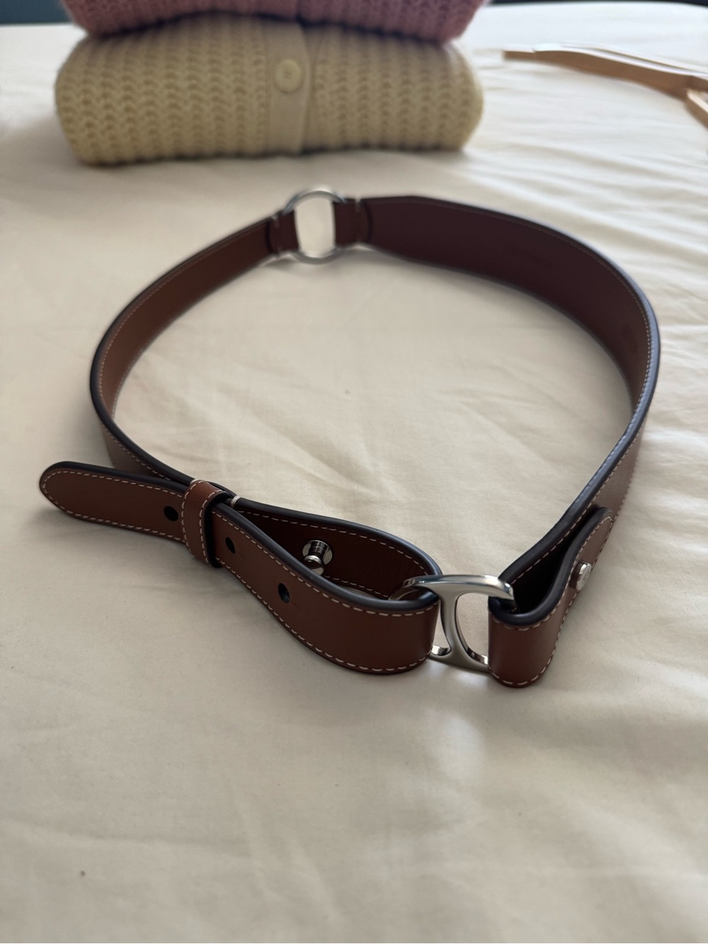 Lauren Ralph Lauren Brown Leather O-Ring Belt with Silver Hardware